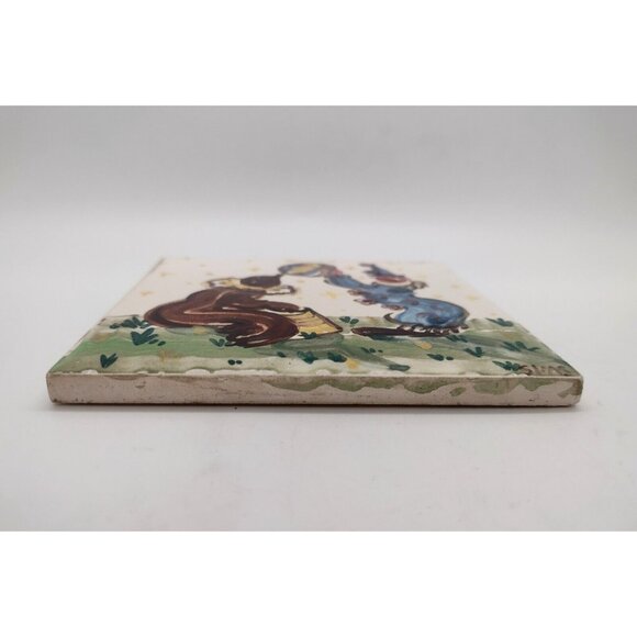 Franklin Co Circus Clown Tile Signed Svas Vintage Decor Handpainted Ball Stars - Picture 4 of 5